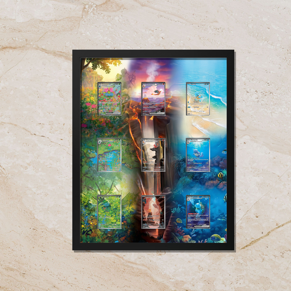Charizard Blastoise Venusaur 151 Complete 9-Card Evolution Frame Display | Fits Raw & Graded Cards (16x20")