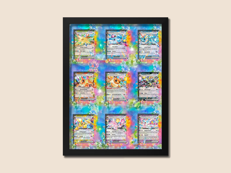Eevee Evolutions Prismatic Display Frame – 9 Card Pokemon Frame | 12x16 for Raw Ungraded Cards (Non-SIR Versions)