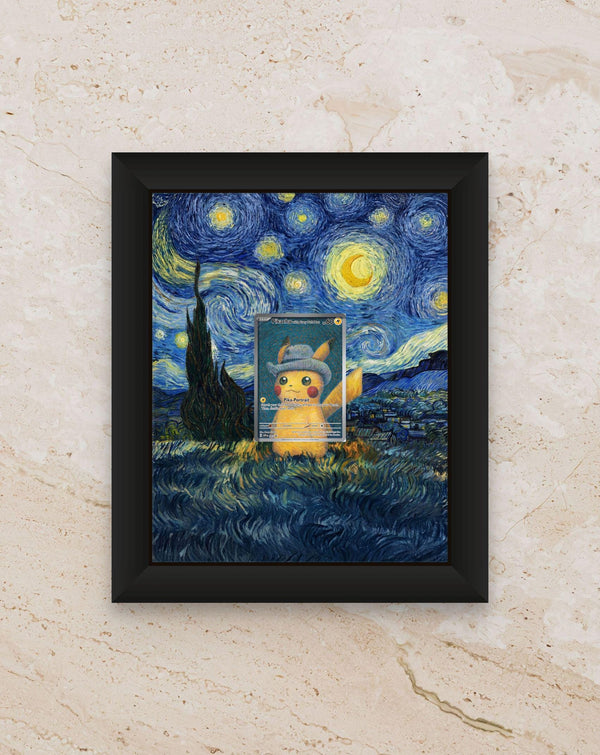 Pikachu Van Gogh Display Frame Gift – Grey Felt Hat Pokémon Art | 8x10 Wall or Desk Frame for Collectors | Handmade in Canada