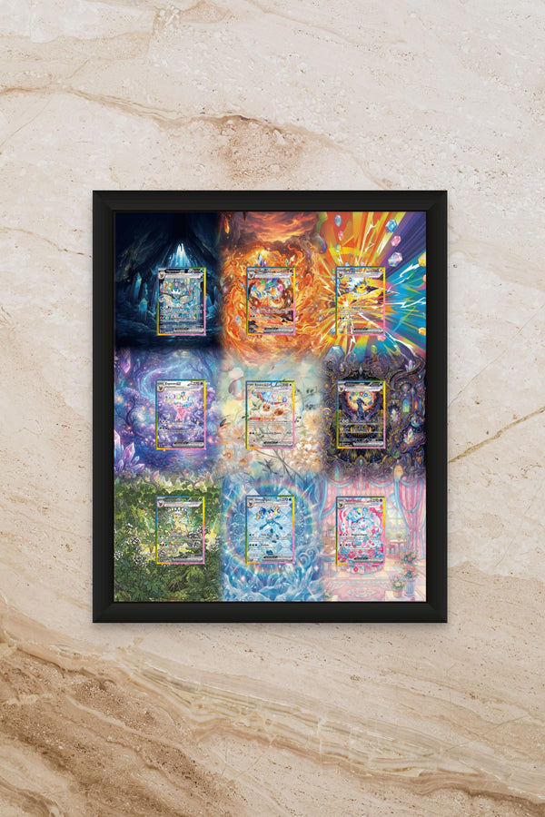 Eeveelutions God Pack Display Frame – Prismatic Evolutions Pokémon Card Art | 16x20 Frame for Raw or Graded Cards