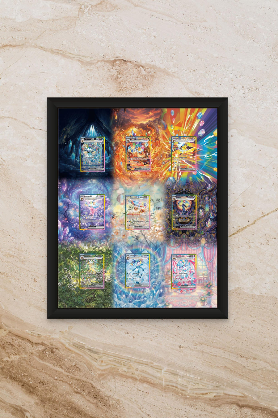 Eeveelutions God Pack Display Frame – Prismatic Evolutions Pokémon Card Art | 16x20 Frame for Raw or Graded Cards