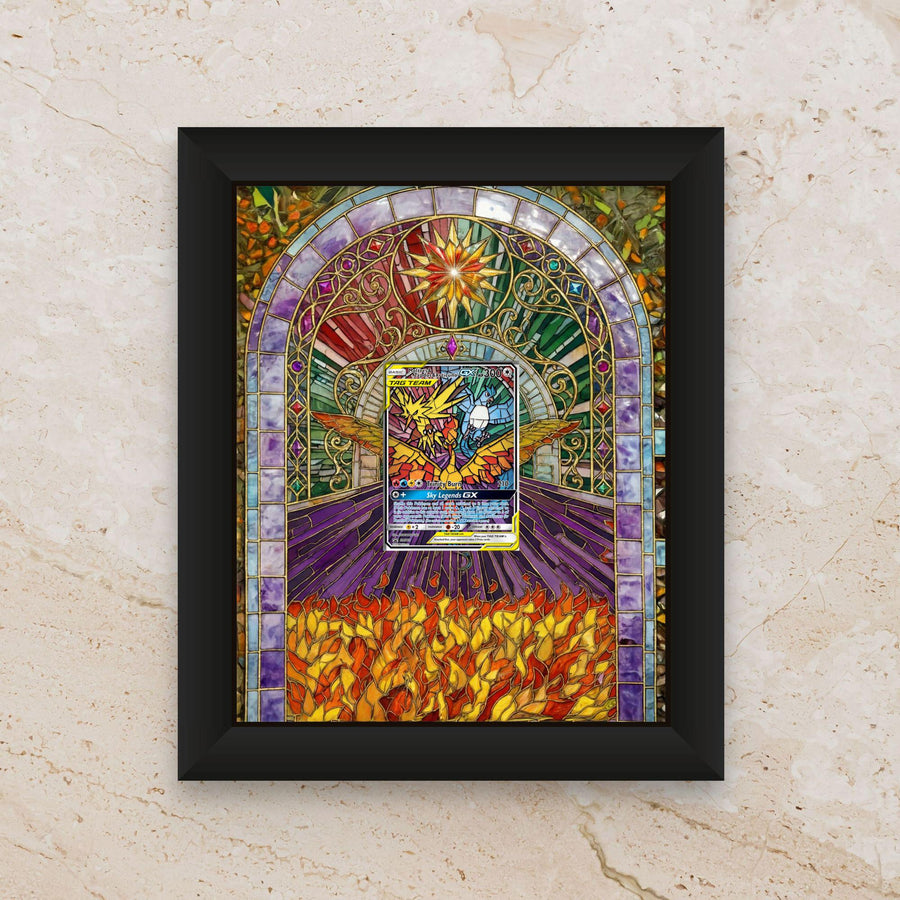 Moltres, Zapdos & Articuno GX Stained Glass – 8x10 Pokemon Frame (Raw/Graded)