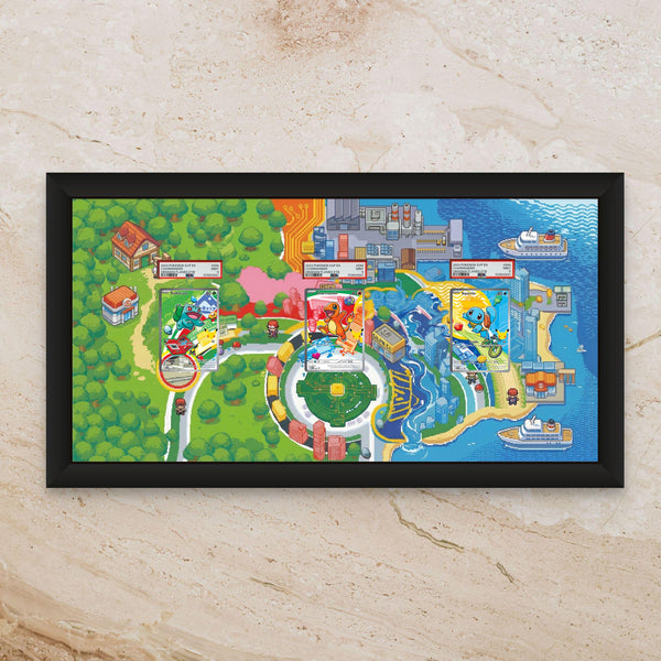 Kanto First Partners Starters Panoramic Art Shadowbox – 11x22 Gen 1 (Raw/Graded cards)
