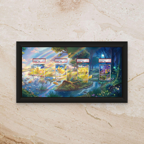 Chinese 151 Pikachu Promo 4-Card Display [High Definition] – 11x22 Panoramic Extended Art Shadowbox