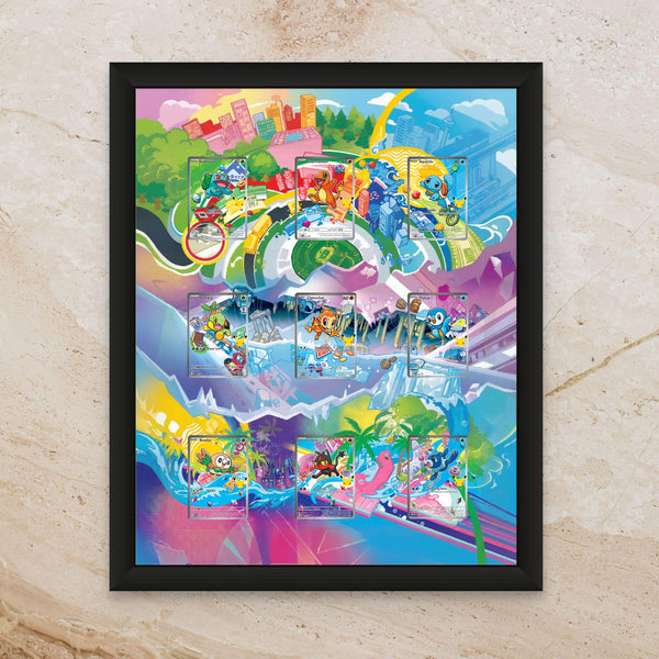 First Partner Illustration Collection Display [High Definition] – Series 1 9-Card 16x20 Shadowbox | Starter Pokémon Extended Art Frame