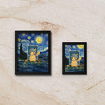 Pikachu Van Gogh Display Frame Gift – Grey Felt Hat Pokémon Art | 8x10 Wall or Desk Frame for Collectors | Handmade in Canada